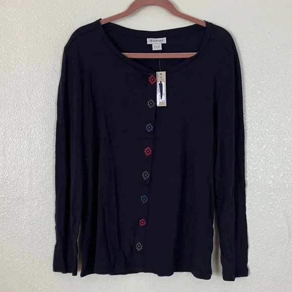 NWT Ariat Navy Maize Henley Top, XXL - Picture 1 of 6